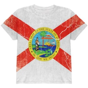 Florida Vintage Distressed State Flag All Over Youth T Shirt - Picture 1 of 1