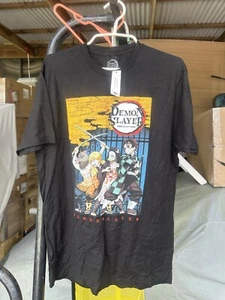 Anime Demon Slayer Mens Large Black Graphic Tee Shirt Anime Cartoon Size L - Picture 1 of 5