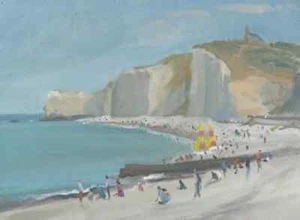 ORIGINAL MICHAEL RICHARDSON "The Beach At Etretat" Normandy sea OIL PAINTING - Picture 1 of 1