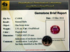 AAA RUBINO NATURALE CERTIFICATO NATURAL RUBY CERTIFIED CT 1.91 SI OVAL CUT - Imagen 1 de 2