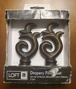 Umbra Drapery Decorative Curtain Finials Scroll Bronze Metal Heavy Set of 2 - Picture 1 of 5