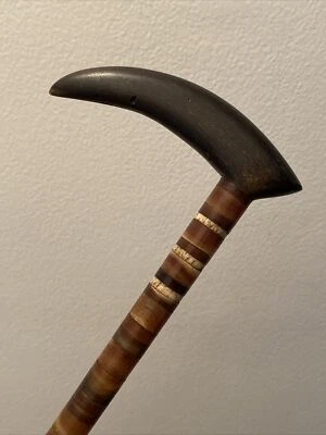 Antiguo cuerno de asta apilado mango de segmento bastón varilla de acero Foto 1 de 4