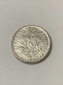 1976 Frankreich 1/2 Franc Olivenzweig Sämann Freiheit Gleichheit Bruderschaft - Bild 1 von 2