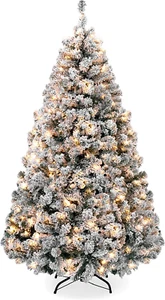 "6Ft Pre-Lit Snow Flocked Artificial Christmas Tree – Full Pine Design with Easy - Picture 1 of 8