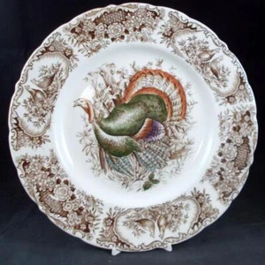 Johnson Brothers Wild Turkeys Brown Dinner Plate Native American Stamp - Picture 1 of 5