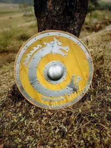 24" Medieval Warrior Wooden Viking Shield Round Knight Dragon Shield Halloween - Picture 1 of 8