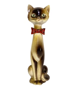 VTG MCM Siamese Cat Wearing Red Black Polka Dot Bow Tie Figurine Japan Kitschy - Picture 1 of 6