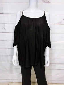 Torrid Womens Strappy Back Cold Shoulder Top Size 1 Black - Picture 1 of 6