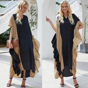 Mujeres Musulmanas Volantes Abaya Suelto Maxi Vestido Caftán Vestido Árabe Gran Tamaño Informal Vestido - Imagen 1 de 17
