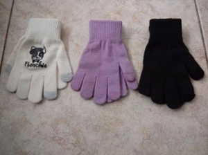 Frenchie Kinder Handschuhe 3 Paar: Weiß Schwarz Lila Rippbündchen Touchscreen Neu - Bild 1 von 5