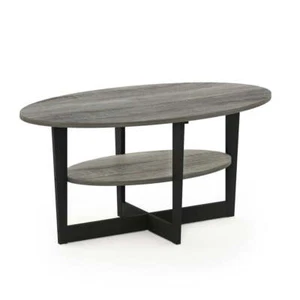Oval Coffee Table with Shelf Storage Living Room Modern French Oak Grey/Black - Picture 1 of 4