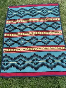 Vintage Biederlack Fleece Southwest Aztec Reversible Throw Camp Blanket 70x56 - Picture 1 of 11
