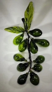 Murano Green Blown Glass Grapes & Leaves Large Cluster Mid- Century Art Deco - Picture 1 of 10