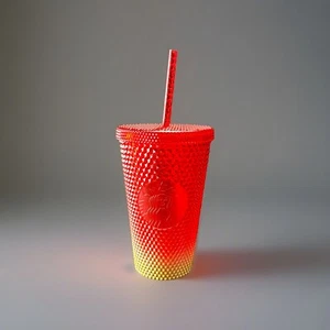 Starbucks Cold Cup Bling Red Gold 16 oz ombre Trinkbecher Christmas Tumbler - Picture 1 of 4