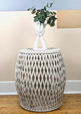 Gallerie Decor Bora Bora Round Transitional Rattan Side Table Whitewashed - Image 1 of 4