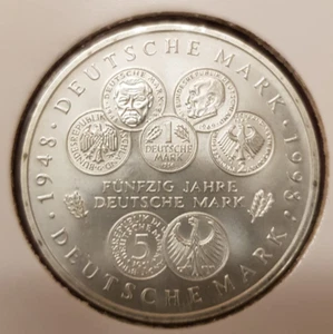 10 DM Silbermünze 1998 " F " - 50 Jahre Deutsche Mark - Gedenkmünze (80) - Bild 1 von 2