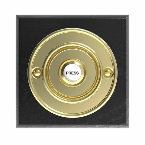 Traditional Square Wired Doorbell in Black Ash and Brass Cover