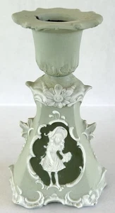 Antique Schafer & Vater Green Jasperware Candlestick With Cameo Portrait c1890 - Picture 1 of 11