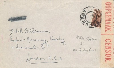 Cubierta de la empresa BLUE FUNNEL LINE a través de Ciudad del Cabo Sudáfrica Paquebot Seapost Censor Foto 1 de 2