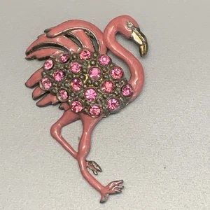 Vintage antike große Flamingo Brosche 40er Jahre rosa Emaille & Strass - Bild 1 von 7
