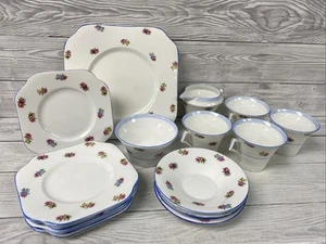 Colclough Vintage White Bone China Blue And Pink Floral 17 Piece Tea Set PK - Picture 1 of 24
