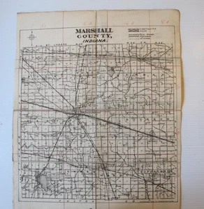 1908 MARSHALL COUNTY, INDIANA FALTKARTE AUF LEINWAND 14" X 17". VOM LANDBÜRO - Bild 1 von 3
