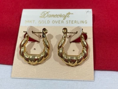 Vintage DANECRAFT 925 Sterling Silver Gold Vermeil Hoop Earrings NEW ON CARD - Image 1 of 4