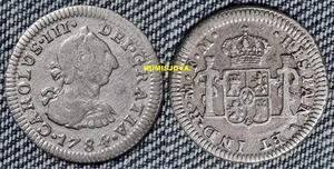 MÉXICO. Carlos III año 1784 FM. BONITO Medio Real Plata. Peso 1,64 gr. 17 mm. - Foto 1 di 1