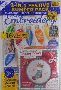 Love Embroidery magazine #72 2025 3-in-1 Festive Bumper pack +Christmas hoop kit - Picture 1 of 1