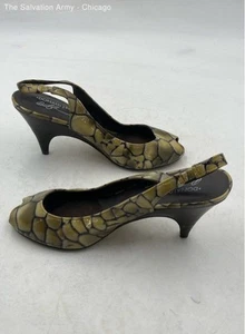 Donald J Pliner Womens Green Leather Animal Print Kitten Slingback Heels Size 7M - Picture 1 of 7