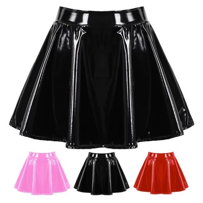 Fashionable Women's PU Leather Flared Miniskirt Dance ALine Skirt Clubwear - Image 1 of 4