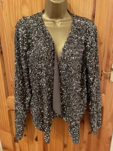 NINE SAVANNAH MILLER SEQUIN BEADED WATERFALL LINED JACKET UK 16 CHRISTMAS CRUISE - Picture 1 of 8
