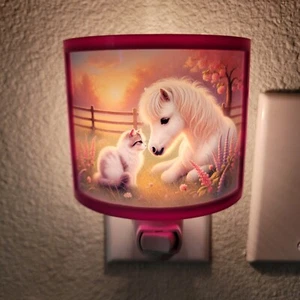 Pony and Cat Night Light Wall Plug In, Kids Room Night Light, Horse Theme Decor - Picture 1 of 5