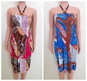 Bequeme Stretch Sommerkleid mit Holzperlen Neckholder Träger in 2 Farben zur Auswahl - Bild 1 von 21