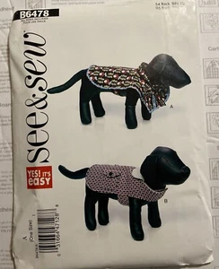 Butterick See and Sew Sewing Pattern 6478 Dog Coats Size XS-L - Picture 1 of 2