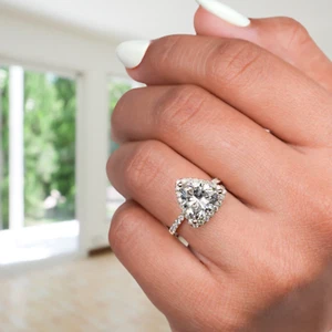 3.00Ct Trillion Cut Diamond Ring Lab Grown Diamond Halo Engagement Gift For Her - Picture 1 of 5