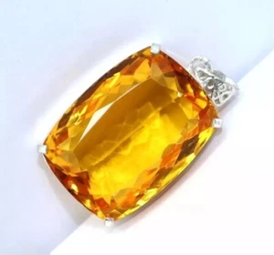 Citrine Natural Cushion Yellow 925 Solid Sterling Silver 95.20 Ct Pendant Gem - Picture 1 of 5