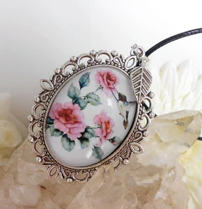 Romantischer Cabochon Anhänger Rosen / Band schwarz - Bild 1 von 4
