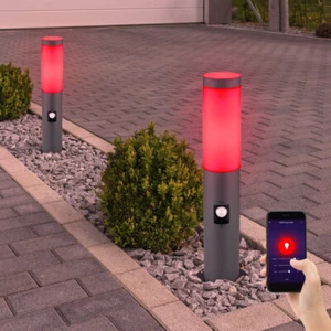 Sockellampe Außenstehlampe Bewegungsmelder Smart LED dimmbar Gartenlampe 2er Set - Bild 1 von 12