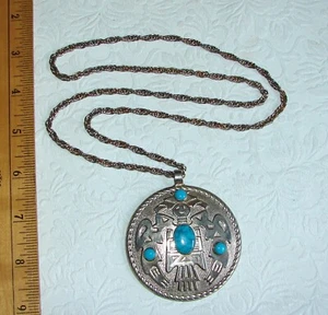 Vtg 1960's Bell Trading Post Pendant Necklace, Turquoise/Nickel Silver, D11 - Picture 1 of 10