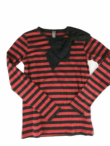 NEW NWT ZARA Kids Red / Black Stripe Shirt with Black Lace Bow.  Long Sleeve.  - Picture 1 of 11