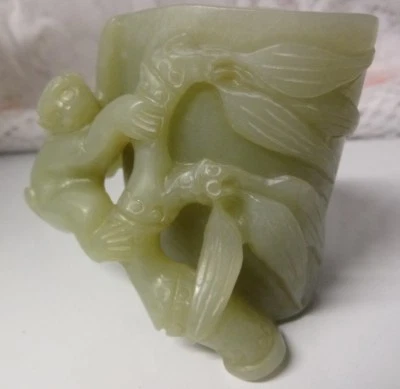 Antigua olla lavadora china fina Hatian Celadone estatuas de jade Foto 1 de 4