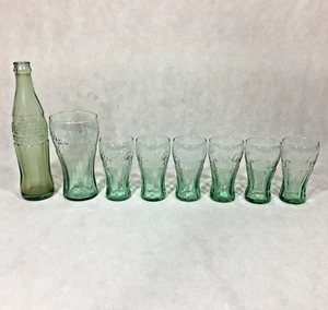 Coca Cola Green Glass Lot of 8 10 oz 56 Bottle Cups 4.5" & 6" Tall Set - Picture 1 of 24
