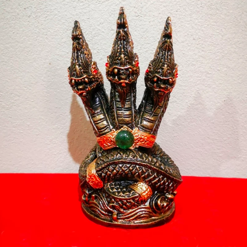 Naga 3 Cabezas Estatua Resina Mezcla Nampee Leklai Polvo Dragón Sagrado Amuleto Tailandés Foto 1 de 4