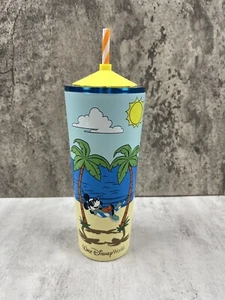 Disney Parks Starbucks Mickey Summer Metal Tumbler Venti Cup Umbrella Straw NEW - Picture 1 of 6