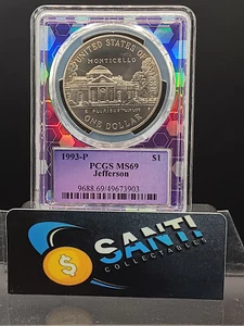 1993-P Jefferson Silver Commemorative Dollar PCGS Mint State 69 PURPLE LABEL - Picture 1 of 5
