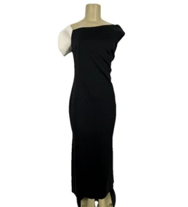 Badgley Mischka Size 10 Women Maxi Evening Black Gown Asymmetrical Neck 5-0 - Picture 1 of 9