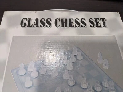 New Glass Chess Set ~8" x 8" Unbranded Open Box Black and White Frosted - Image 1 of 4
