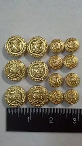 WATERBURY Men Metal BLAZER/JACKET BUTTON SET Dragon Lion On Shield DB 6&8 Gold - Picture 1 of 2