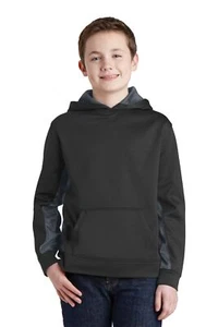 YST239 Sport-Tek Youth Sport-Wick CamoHex Fleece Colorblock Hooded Pullover - Picture 1 of 6